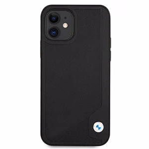 BMW Ādas iespiests viedtālruņa apvalks iPhone 12 mini - melns