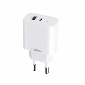 Maxlife MXTC-06-25AC PD QC lādētājs 1x USB-C 1x USB 25W balts