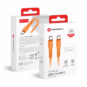 Kabeļa savienojums no USB C uz USB C Forcell F-Energy QC4.0 PD 3A 60W silikona 1 m C344 oranžs