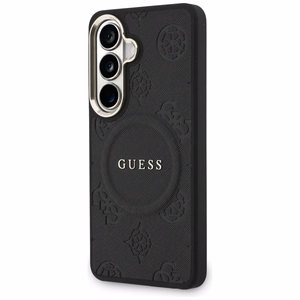 Guess Saffiano Peony Embossed Ring MagSafe maciņš Samsung Galaxy S26+ melns