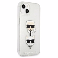 Karl Lagerfeld Glitter Karl's & Choupette Head apvalks iPhone 13 mini - pelēks