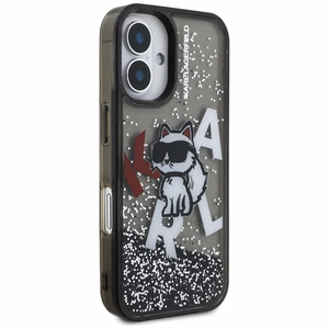Karl Lagerfeld Liquid Glitter Choupette Logo iPhone 16 macins - melns