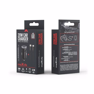 Maxlife MXCC-04 PD QC car charger 1x USB-C 1x USB 20W black + USB-C - Lightning cable 27W