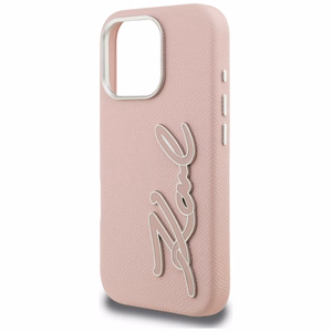 Karl Lagerfeld FW Grained Signature Logo Maciņš iPhone 16 Pro Max - rozā