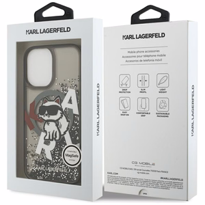 Karl Lagerfeld Šķidrs mirdzošs Choupette logotips Magnētiskais viedtālruņa apvalks iPhone 17 - melns