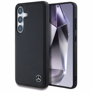 Mercedes Ādas Horizontālas iespiestas izliekumi Magnētiskais apvalks Samsung Galaxy S25 - melns