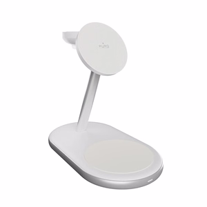 Puro Mag Station Qi2 3-in-1 bezvadu lādētājs, savietojams ar MagSafe - balts