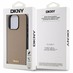 DKNY Grained Metal Logo Magnētiskais iPhone 15 Pro viedtālruņa apvalks - bēšs