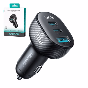 Joyroom JR-CCD04 30W 2x USB-C USB-A automašīnas lādētājs ar ekrānu - melns