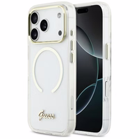 Guess IML Script Metal MagSafe Maciņš for iPhone 17 Pro - Clear