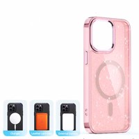 Mirdzošs apvalks MagSafe iPhone 16 Pro Max - rozā ar spīdumiem