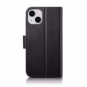 iCarer Maki apvalks 2in1 vāks iPhone 14 Plus Anti-RFID ādas atverams apvalks melns (WMI14220727-BK)
