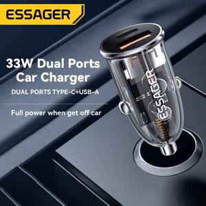 Automašīnas lādētājs Essager Thumb caurspīdīgs (melns) 33W (1xUSB QC3.0 / 1xPD)
