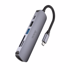 Adapteris HB28 Type-C multifunkcionālais pārveidotājs HDMI+USB3.0+USB2.0+USB2.0+SD+TF+PD pelēks