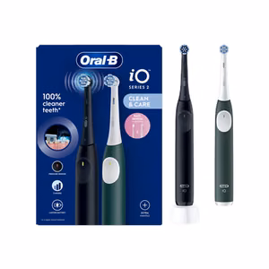 Oral-B iO2 Duo – uzlādējama elektriskā zobu birste, 2 uzgaļi, 3 tīrīšanas režīmi, nakts melns/meža zaļš