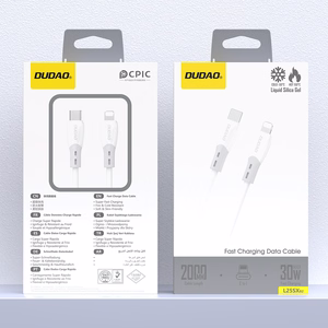 Dudao L25SX 30W USB-C - Lightning kabelis ar mīkstu silikona apvalku 2m - balts