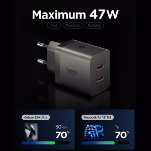 Spigen Essential EE472EU-GAN 2 portu 47 W sienas lādētājs – tumši pelēks