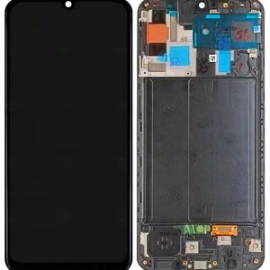 LCD ekrāns Samsung A505 A50 2019 ar skārienjūtīgu ekrānu un rāmi melns OLED (īstā izmēra)