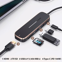 USAMS Adapter HUB 2xUSB + USB-C + HDMI + Micro SD+SD melns SJ575HUB01 (US-SJ575)