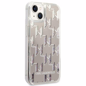 Karl Lagerfeld KLHCP14SLMNMS iPhone 14 6.1 "cietais viedtālruņa apvalks sudraba / sudraba šķidrais mirdzums Monogram