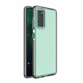 Viedtālruņa apvalks Spring Case – skaidrs TPU gel apvalks ar krāsainu rāmi, paredzēts Samsung Galaxy A02s EU – melns