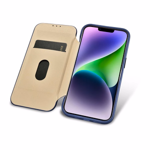 iCarer CE Premium ādas folio viedtālruņa apvalks iPhone 14 Plus magnētiskais atveramais ādas folio apvalks MagSafe zila