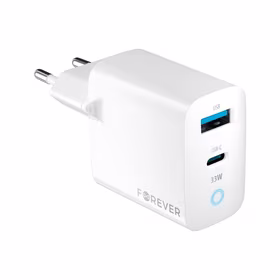 Forever TC-06-33AC GaN PD QC lādētājs 1x USB-C 1x USB 33W balts