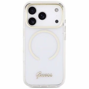 Guess IML Script Metal MagSafe Maciņš for iPhone 17 Pro Max - Clear