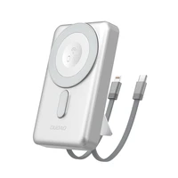 Dudao K29 10000mAh PD 20W Magnētiskā portatīvais lādētājs ar metāla apvalku, statīvu un iebūvētiem USB-C/Lightning kabeļiem - sudraba