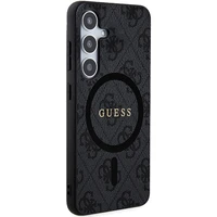 Guess 4G Collection Ādas Metāla Logotips Magnētiskais viedtālruņa apvalks Samsung Galaxy S24 - melna