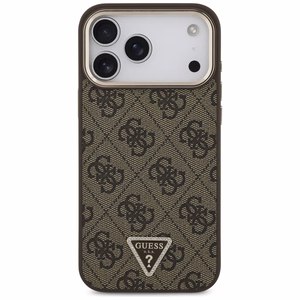 Guess PU Leather 4G Strass Triangle Logo Gold Frame MagSafe vāciņš Apple iPhone 18 Pro Max, brūns