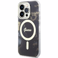 Guess GUHMP14LHTMRSK iPhone 14 Pro 6.1" melns/melns cietais apvalks Zelta Marmors MagSafe