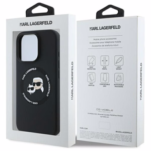 Karl Lagerfeld KLHMP16XSKCHTCK iPhone 16 Pro Max 6.9" cietais silikona viedtālruņa apvalks ar Karl & Choupette apdruku un Magnētisko MagSafe funkciju, melns