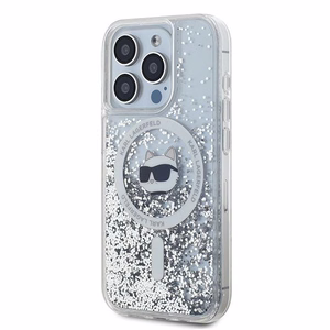 Karl Lagerfeld Šķidrie Spīdumi Choupette galvas MagSafe apvalks iPhone 14 Pro Max - caurspīdīgs
