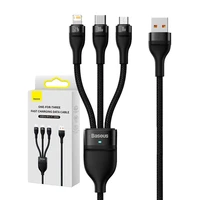 3in1 USB kabelis Baseus Flash Series, USB-C + micro USB + Lightning, 100W, 1.2m (melns)
