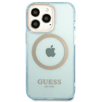 Guess Gold Outline caurspīdīgs Magnētiskais MagSafe viedtālruņa apvalks iPhone 13 Pro / iPhone 13 - zils
