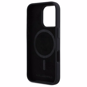 Karl Lagerfeld Silicone Shadow Metal Initial Magnētiskais iPhone 16 Pro viedtālruņa apvalks - melns