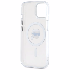 Karl Lagerfeld IML Metāla Karla Galvas Magnētiskais viedtālruņa apvalks iPhone 15 Plus balts