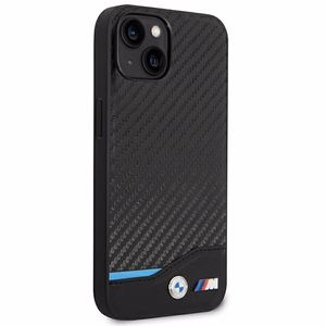 BMW BMHCP14S22NBCK iPhone 14 6.1 - melns ādas vāciņš ar oglekļa rakstu