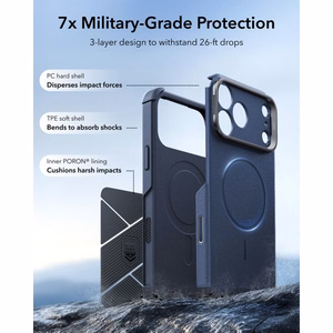 ESR Cyber Tough Kickstand MagSafe maciņš, paredzēts iPhone 18 Pro / 17 Pro, tumši zils
