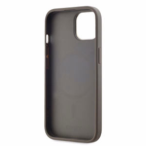 DKNY Ādas rūtainais mono raksts magnētiskais iPhone 15 viedtālruņa apvalks - bēšs