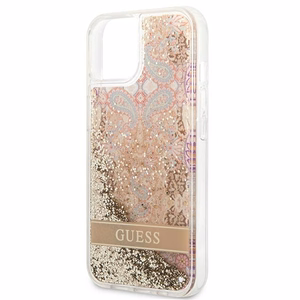 Guess GUHCP13SLFLSD iPhone 13 mini 5.4" zelta cietais apvalks paisley šķidrs spīdums