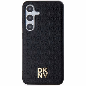 DKNY ādas raksta ar metāla logotipu magnētiskais viedtālruņa apvalks Samsung Galaxy S24+ – melns