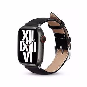 Crong Noble Band dabīgās ādas siksniņa Apple Watch 44 / 45 / 46 / 49 mm, “Black Noir” krāsā