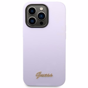 Guess GUHCP14XSLSMU iPhone 14 Pro Max 6.7" violets cietais silikona viedtālruņa apvalks Vintage Gold Logo