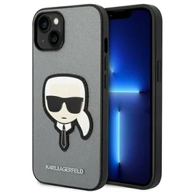 Karl Lagerfeld Saffiano Karla Galvas Plāksteris apvalks iPhone 14 - sudraba