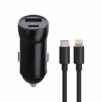 Maxlife MXCC-04 PD QC auto lādētājs 1x USB-C 1x USB 20W melns + USB-C - Lightning kabelis 27W