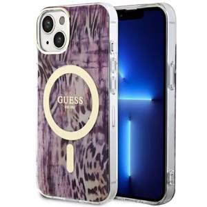 Guess Leopard Magnētiskais viedtālruņa apvalks iPhone 14 - rozā