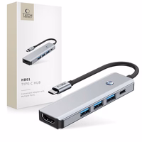 Tech-Protect HB01 HUB adapteris 5in1 USB-C + USB3.0 + HDMI 4K 60Hz + PD100W - pelēks