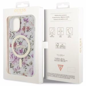 Guess GUHMP14MHCFWST iPhone 14 Plus 6.7" caurspīdīgs cietais apvalks Zieds Magnētiskais